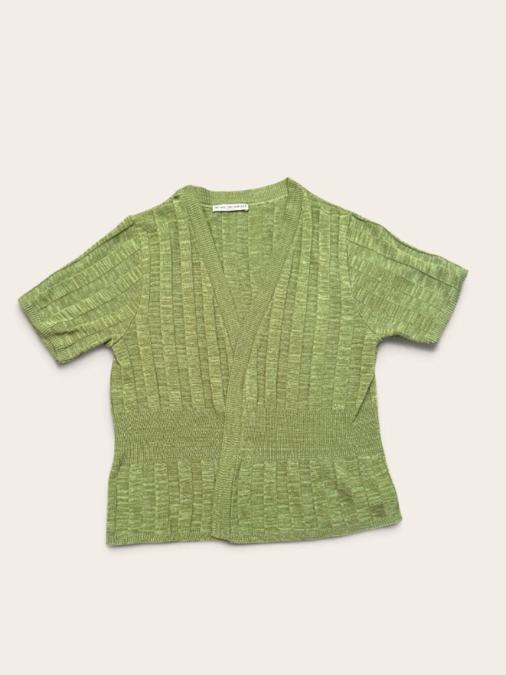 Two One Two New York Petite Green Open Front Knit Cardigan Sweater